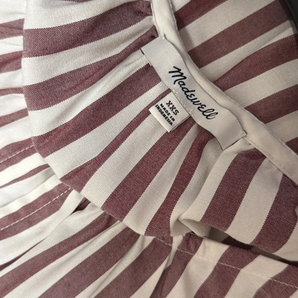 Madewell Women’s XXS White/Plum Striped Short Sleeve Peplum Blouse
